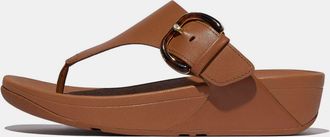 FitFlop Womens Fit Flop Lulu Resin-Buckle Leather Toe-Post Sandals in Tan