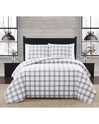 London Fog Grey Plaid Flannel Comforter Set