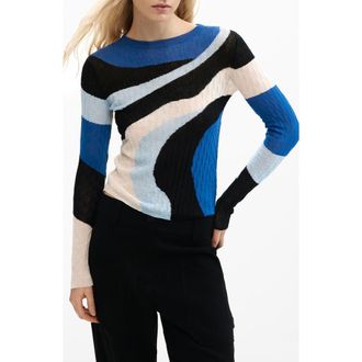 Desigual Print Cotton Blend Sweater in Blue at Nordstrom, Size X-Small