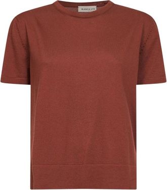 Blanca Vita Ribbed Crewneck T-shirt - Dames - T-shirts - Bruin - S - Katoen - Tops