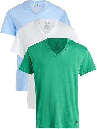 Polo Ralph Lauren Classic Fit V-Neck Undershirts Mens T Shirt White/Raft Green/Office Blue : 2XL, Cotton