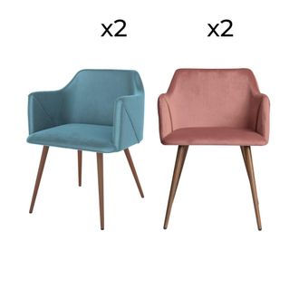 Rendez-Vous D&eacute;co Pack de 4 sillas de terciopelo azul y rosa