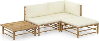 vidaXL Vidaxl - Set De Muebles De Jard&iacute;n 4 Piezas Bamb&uacute; Y Cojines Blanco Crema