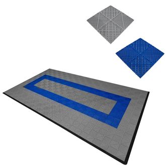 MonsterShop Vented Garage Floor Tiles With Edges - 90 Grey & 30 Blue