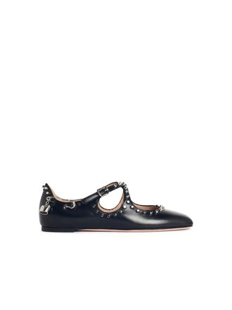 Bally Ballyrina Black Lear Ballet Flats mit Stollen