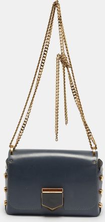 Jimmy Choo London Blue Leather Lockett City Shoulder Bag