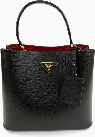 Prada Womens Prada Panier Saffiano Leather Bag Nero/fuoco - Black - Size: OS