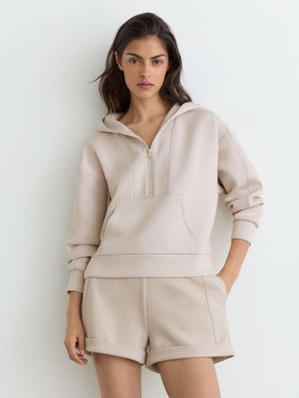 Reiss Stone Neutral Premium Interlock Half-zip Hoodie, XS