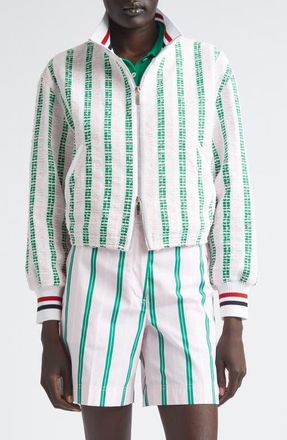 Thom Browne Rep Stripe Tweed Varsity Jacket in Light Pink at Nordstrom, Size 2 Us