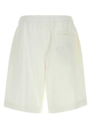 Giorgio Armani Mens White Linen Bermuda Shorts Exterior: Cotton
