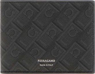 Ferragamo Portafoglio bifold in cotone spalmato con motivo Gancini monogram