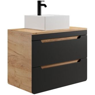 Vente-Unique Mobile per bagno sospeso con lavabo da appoggio 80 cm Naturale chiaro e Antracite - aruba