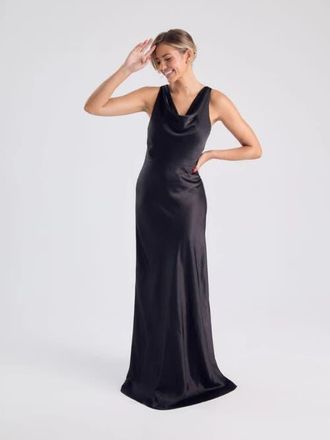 Six Stories Cowl Front Satin Bridesmaid Dress in Black at Nordstrom, Size 12