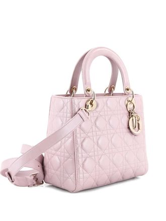 Dior Lady Dior Bag Cannage Quilt Metallic Leather Medium satchel - Pink