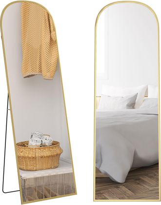 OEM Espejo De Pie Cuerpo Entero De Aleaci&oacute;n De Aluminio Espejo De Pared Con 2 Formas De Uso Rectangular 60x1,5x165 Cm Dorado