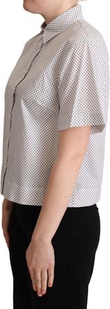 Dolce & Gabbana Womens White Gray Polka Dots Collared Button Shirt Cotton