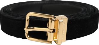 Dolce & Gabbana Fluwelen Riem met Vierkante Gesp - Heren - Riemen - Zwart - ONE Size - Leer - Accessoires