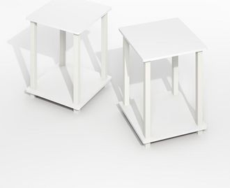 Furinno Simplistic End Table, Set of Two, Plain White/White