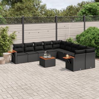 vidaXL Set De Sof&aacute;s De Jard&iacute;n 11 Pzas Y Cojines Rat&aacute;n Sint&eacute;tico Negro Vidaxl