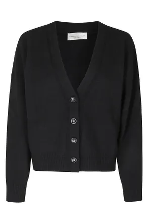 Roberto Collina Black Cropped V-Neck Wool-Cashmere Cardigan