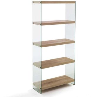 Oresteluchetta Librer&iacute;a De Vidrio Y Roble, 5 Estantes, Dise&ntilde;o Moderno Ace 75