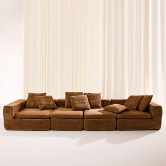 Sweeek Sof&aacute; envasado al vac&iacute;o modular de tela chenilla, 5 plazas, terracota