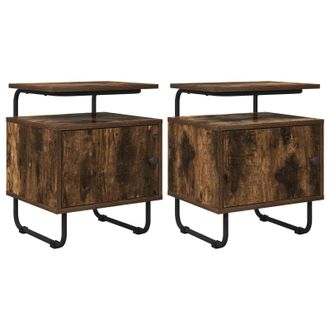 vidaXL Mesa De Noche 2 Uds. Roble Ahumado Madera De Ingenier&iacute;a Vidaxl