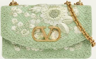 Valentino Garavani Beaded Floral-Embroidered Moire Shoulder Bag