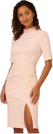 Adrianna Papell Womens Embellished Crepe Short Dress in Pink