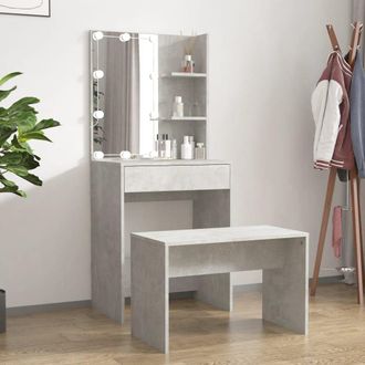 Berkfield Home Dressing Table Set with LED Concrete Grey Engineered Wood