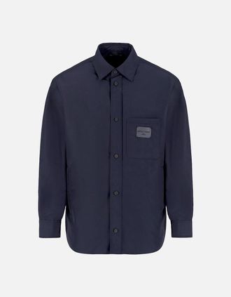 Emporio Armani Mens Patch Logo Nylon Overshirt Navy - Size: 42/Regular