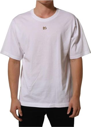 Dolce & Gabbana Metal DG Logo Katoenen T-shirt met korte mouwen - Heren - T-shirts - Wit - 2XL - Katoen - Tops