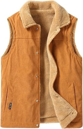 Generic Mens Corduroy Sherpa Lined Gilet Button Up Sleeveless Fleece Lining Corduroy Vest Outwear