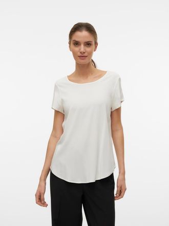 Vero Moda Blusenshirt VERO MODA VMBELLA SS TOP WVN GA NOOS, Damen, Gr. XL, weiss (snow wei&szlig;), Web, Obermaterial: 97% Viskose, 3% Elasthan, unifarben, regular fi