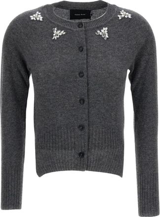 Simone Rocha Truien & Vesten, Dames, Grijs, XS, Kasjmier, Relaxed Embellished Cashmere Cardigan