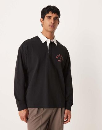 Calvin Klein Jeans Maglia da rugby nera con colletto a contrasto-Nero