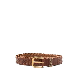 Saint Laurent Brown Woven Buckle Belt