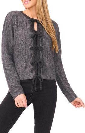 CeCe by Cynthia Steffe Bow Front Cable Stitch Cardigan in Medium Heather Grey at Nordstrom Rack, Size X-Small