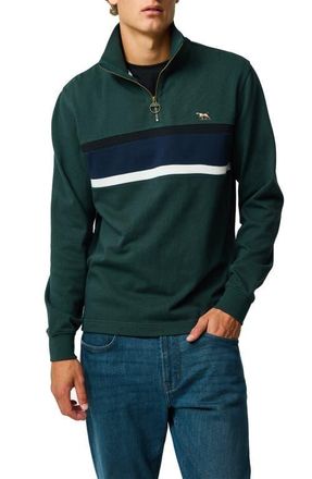 Rodd & Gunn Chesterfield Chest Stripe Quarter Zip Long Sleeve Polo in Forest at Nordstrom, Size Xxx-Large