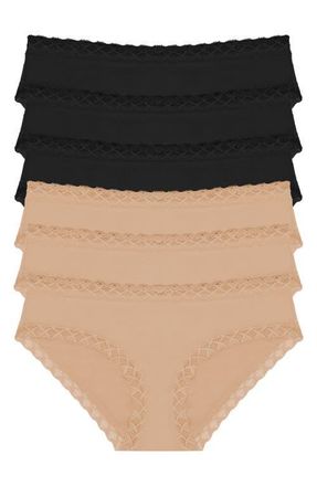 Natori Bliss 6-Pack Cotton Girl Briefs in Black/cafe at Nordstrom, Size Xx-Large