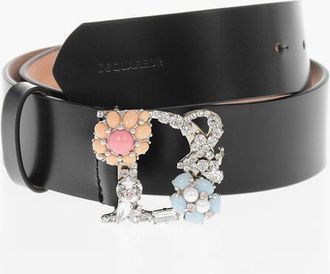 Dsquared2 Leather Belt with Jeweled Buckle 35mm size 70
