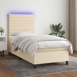 vidaXL Vidaxl - Cama Box Spring Colch&oacute;n Y Luces Led Tela Color Crema 90x190 Cm