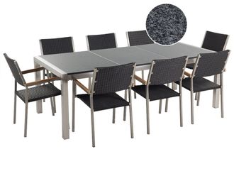 Beliani Conjunto de comedor 8 personas de granito, acero inoxidable gris