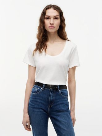 Tommy Hilfiger Womens Scoop Neck Linen-Blend T-Shirt - White - XXS