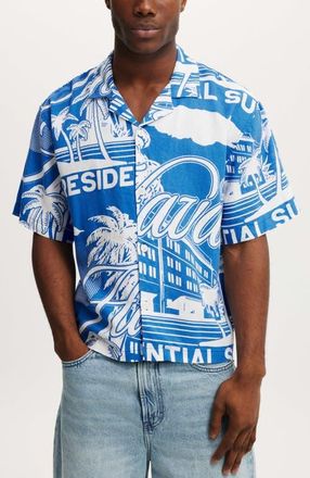 Cotton On Mens Cabana Short Sleeve Shirt in Blue Havana Print at Nordstrom, Size Xx-Large
