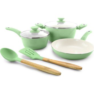 Gibson Home Plaza Cafe 7 Piece Essential Core Aluminum Cookware Set in Green at Nordstrom