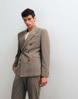 Asos Giacca da abito doppiopetto slim marrone
