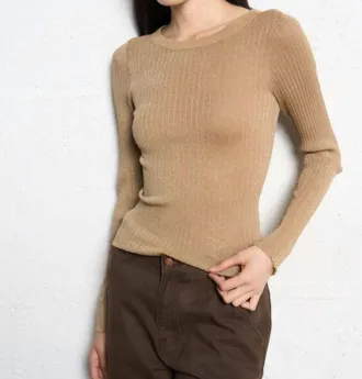 Suncoo Praveg Thin Ribbed Lurex Jumper In Gold