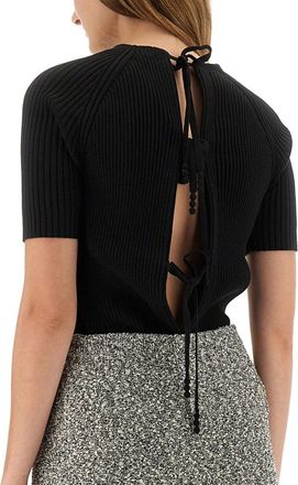 Tory Burch Ribbed Cotton Pullover - Black