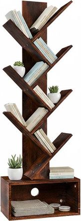 Relaxdays Relaxdays bookcase, 6 tiers, H x W x D: 113x38x20 cm, tree design, for books & CDs, living room, brown
